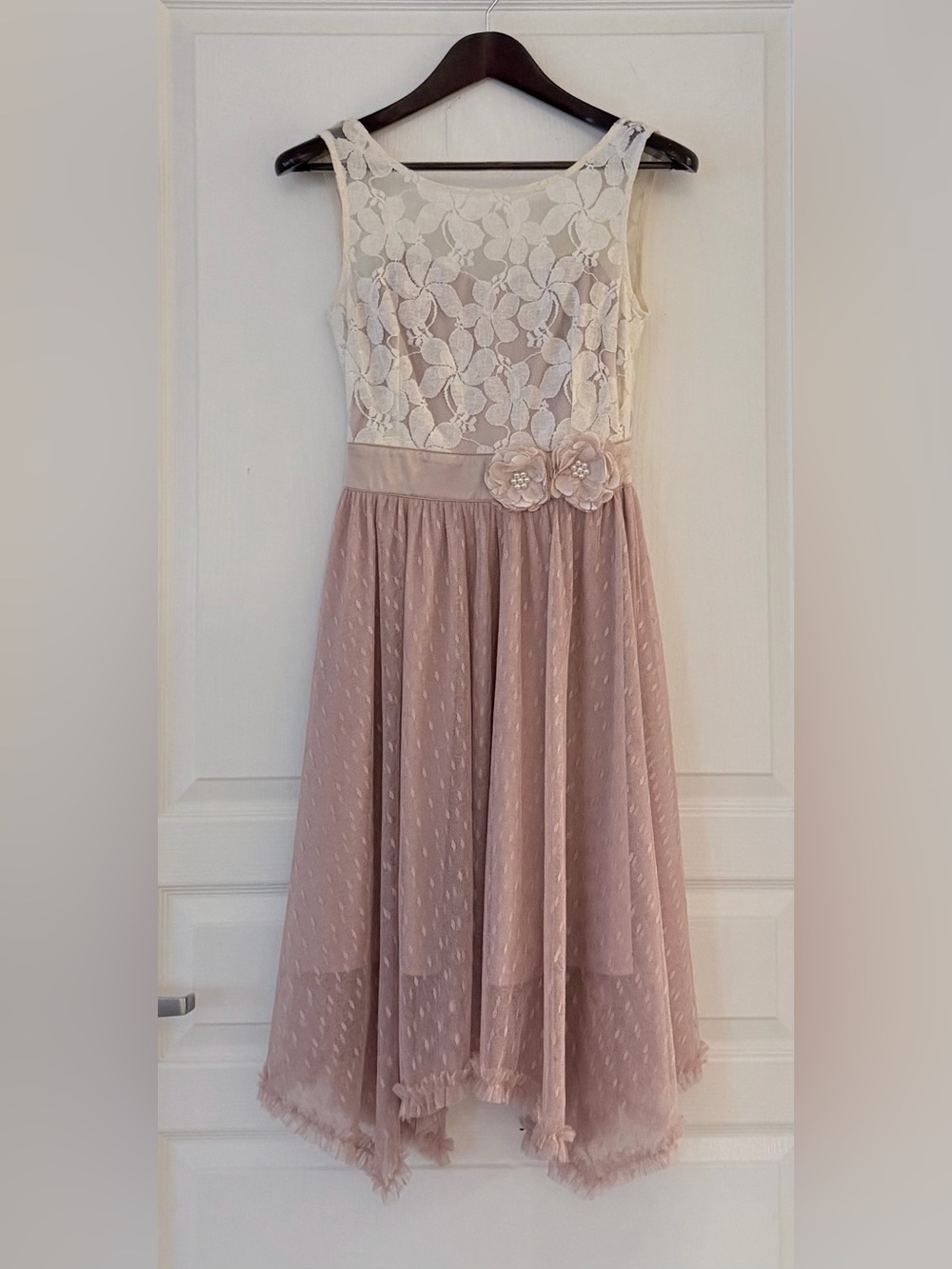 Altar'd State Cream & Blush Floral Lace Midi Dress